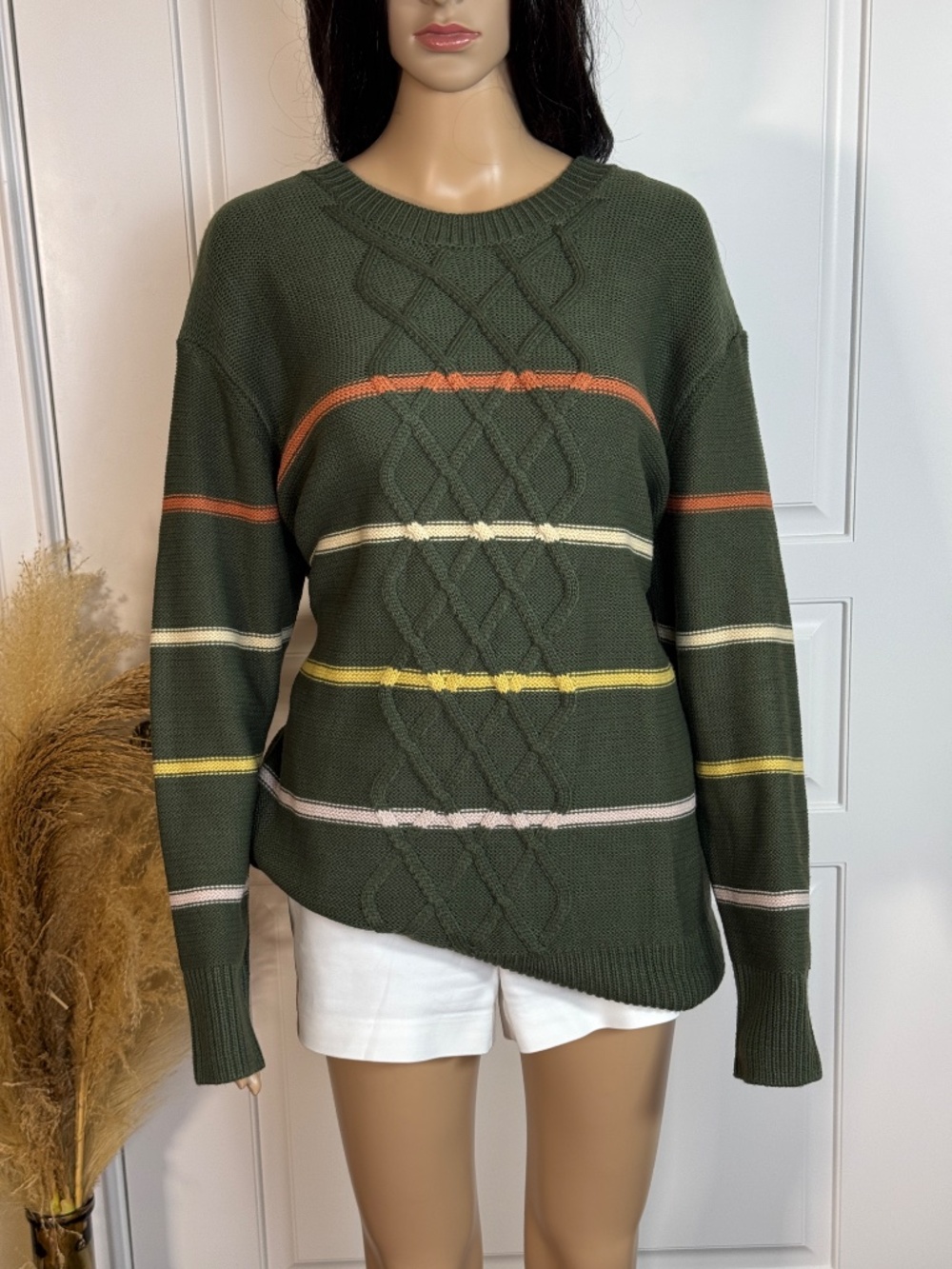 DAVI & DANI ARMY GREEN STRIPE CABLE KNIT SWEATER SIZE LARGE - NWT - Picture 8 of 14